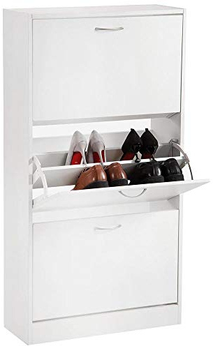 Bakaji - Zapatero compacto para ahorrar espacio, de madera MDF con acabado de melamina con 3 puertas para zapatos abatibles y doble profundidad, dimensiones 63 x 24 x 120 cm, color blanco