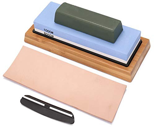 VISLONE Schleifstein Abziehstein, 1000# / 6000# Grit Premium Whetstone Cut Schärfstein Set Schärfer für alle Klingen rutschfester Basisschneider