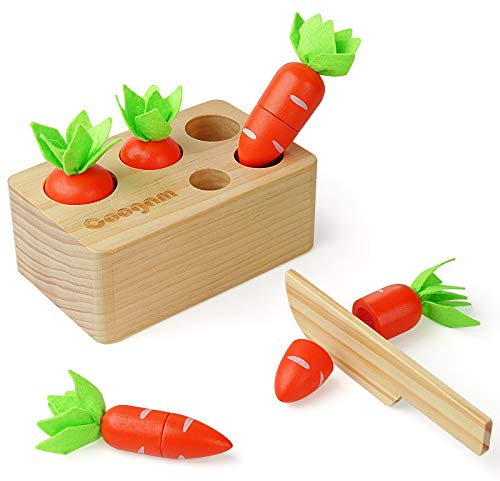 Coogam Holz Karotten Sortierspielzeug, Montessori Farbform Sortierer Schneiden Ernte Matching Game für Kleinkind Feinmotorik, Frühes Lernen Vorschule Pädagogisches Geschenk Spielzeug