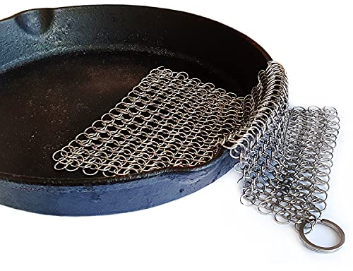 Limpiador de Malla de Hierro Fundido Cepillo de Acero Inoxidable para ollas y sartenes (M (18x18cm))