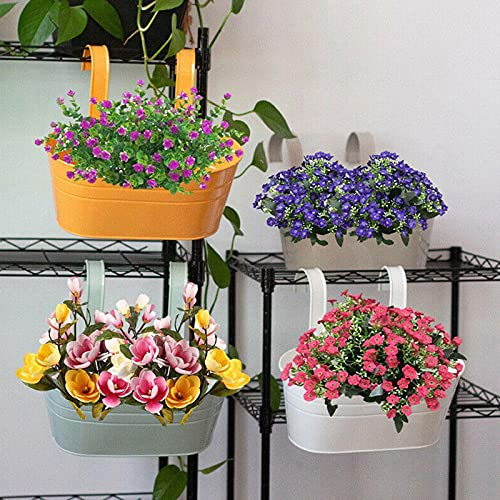 FGYZYP Metal Iron Wall Hanging Flower Pots, 4Pcs Colorful Planter Bucket Flower Plant Holder with Detachable Hooks for Balcony Railing Fence Indoor & Outdoor Garden Home Decoration
