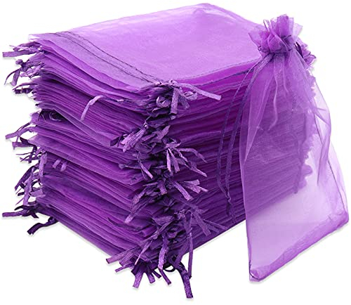Leeyunbee 100PCS 10x15cm Violet Foncé Sacs Organza, Sachets Pochettes Cadeau en Organza avec Cordon de Serrage, Sac à Bijoux Sachets pour Lavande, Idéales pour Bijoux Cadeaux Bonbons Marriage