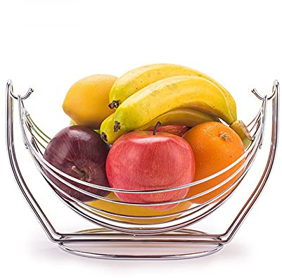 qiuqiu Chromed Metal Hammock Fruit Basket Swing Fruit Basket Iron Drain Basket for Storage Fruits, Vegetables, Snacks