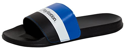 Playstation Männer Sony Sliders, Teens Gaming Slip-On Sandalen für Spieler, Jungen Flip-Flops, Duschschuhe, Schwarz/Blau, 42 EU
