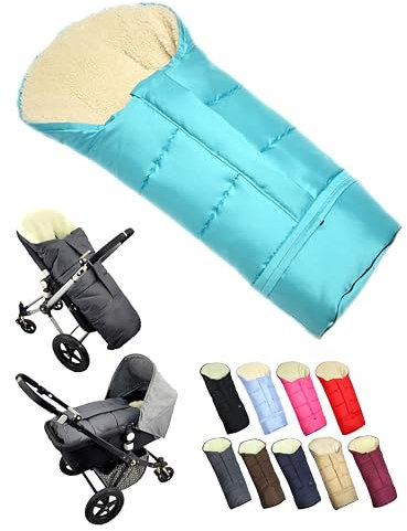 BambiniWelt by Rafael K. Winterfußsack – universaler Fußsack für Kinderwagen, Buggy & Schlitten in Mumienform – Lammwolle, größenverstellbar (90–110 cm), warm, waschbar & windabweisend (türkis)