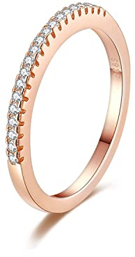 925 Sterling Silver 2MM Thin Rose Gold CZ Simulated Diamond Cubic Zirconia Ring Eternity Band Midi Knuckle Finger Engagement Wedding Band Stackable Rings For Her Size 44