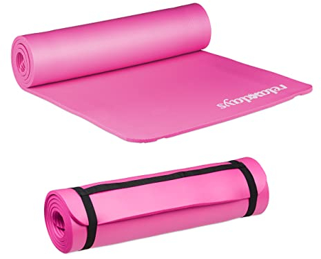 Relaxdays 2 x Yogamatte, 1 cm dick, für Pilates, Fitness, gelenkschonend, mit Tragegurt, Gymnastikmatte 60 x 180 cm, pink