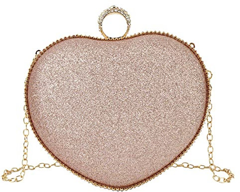 ashdown Women Evening Clutch Bags Suede Heart Shaped Handbag Party Wedding Shoulder Bag Purse (6977+Rose Gold)