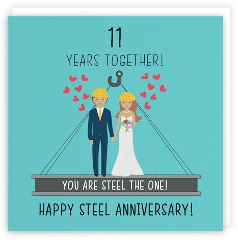 Hunts England - Large 11th Wedding Anniversary Card - Large Size - Steel Anniversary - Iconic Collection - Large - 210 x 210 mm - 11 Years Cute Anniversary Card For Him, Her, Couples, etc.