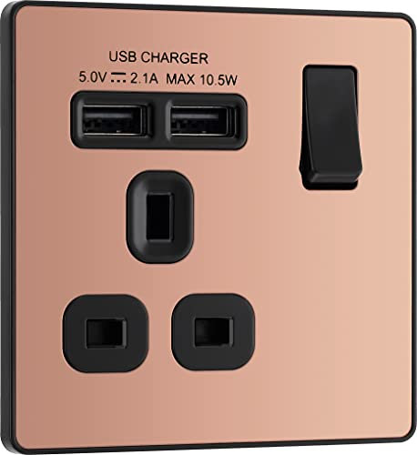 BG Electrical Evolve Single Switched Power Socket + 2 USB Charging Ports