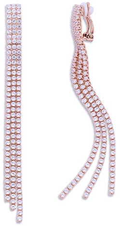 QUKE Orecchini a clip in stile bohémien, con nappa, con cristalli di zirconia cubica, in oro bohémien, con catena pendente a goccia, orecchini non forati, per donne e ragazze, Cristallo, Diamante,