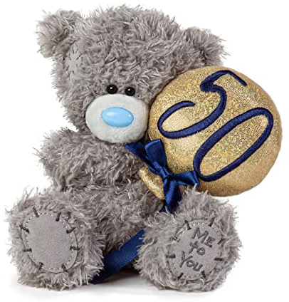 Me to You Tatty Teddy 50th Birthday Bear Holding a 50 Balloon - Official Collection, Grey