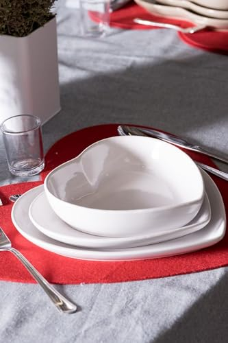 INTRECCI Set 6 Pezzi Ciotola Cuore in Porcellana, Ciotole Multiuso per Antipasti Primi Piatti Lavabili Accessori Cucina (6 piatti fondi 18x17x4.5H cm, Bianco)