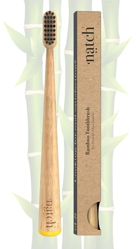 Natch Premium Moso Bambus Zahnbürste gelb, 1400 abgerundete & weiche Rizinusöl Borsten für gesunde Zahn- & Zahnfleischpflege, 100% biologisch