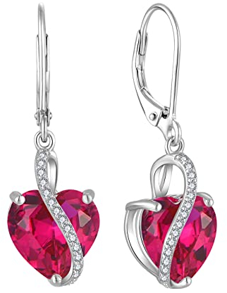 YL Damen Herz Ohrringe 925 Sterling Silber Tropfenohrringe Juli Geburtsstein Rubin Schmuckgeschenke für Mutter Freundin Damen