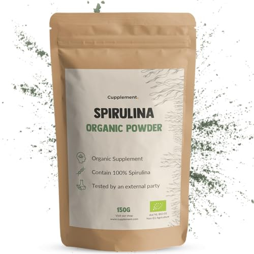 Cupplement Bio Spirulina Pulver 150 gram - Algen - Spirulina Tabletten biologisch - Energie & Detox - Vegan - Ohne Zusatzstoffe - Laborgeprüft - 18 Tage Vorrat pro Beutel