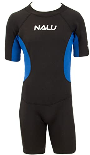Childrens Shorty Wetsuit Age 11-12 NALU Beach Surf Shortie Wet Suit Surfing Watersports Kids Short Sleeve Suits 32 Boys & Girls (Blue)