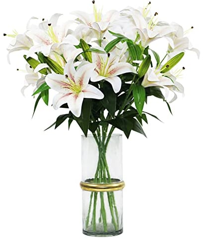 Olrla Giglio artificiale lungo 60 cm, 8 fiori fioriti 4 gemme stampa 3D fiori finti di giglio tigre, per matrimoni, casa, hotel, ufficio, decorazione (champagne sfumato)