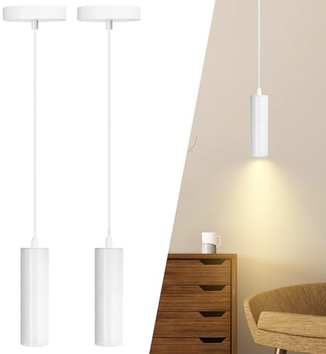 Aigostar Lámpara de techo GU10 blanca moderna, Lámpara Colgante cilíndrica de 20 cm, Lámpara Colgante de Techo Foco Metal Tubo. Pack 2 Uds (No incluye bombilla)