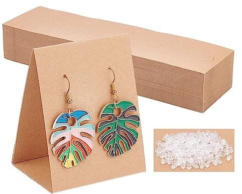 nbeads 100 Stück Ohrring Display Karten, 3D Faltbare Ohrring Halter Verpackung Karten mit 200 Stück Ohrmuttern Stehende Schmuck Karten für Ohrringe Halskette Schmuck Display, 23,5×6,5cm
