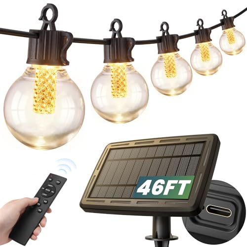 HomaVida Solar Lichterkette Aussen Outdoor mit Fernbedienung, 14m IP65 Wetterfest LED Außen Solarlichterkette lampions, 5 Modus Beleuchtung Glühbirnen für Garten,Terrasse, Hochzeit Warmweiß