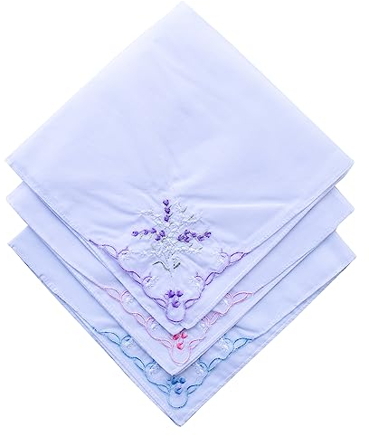 CoCoUSM Damen Taschentücher, groß, weich, bestickt, 60er-Jahre-Baumwolle, quadratisch, 43,2 cm, Weiß, Zz-3colors, 3 Pcs