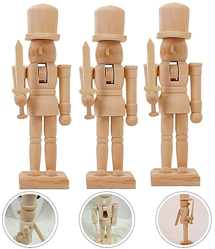 SEWACC Unfertiger Nussknacker Aus Holz 3 Stück 12 cm Weihnachts-Nussknacker Soldat Blanko Nussknacker-Puppe Für DIY-Bastelarbeiten Weihnachtsdekoration (Zufälliger Stil)