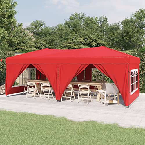 ADWOA Partyzelt Faltpavillon Wasserdicht Stabil Faltbar mit Seitenwänden Rot 3x6 m