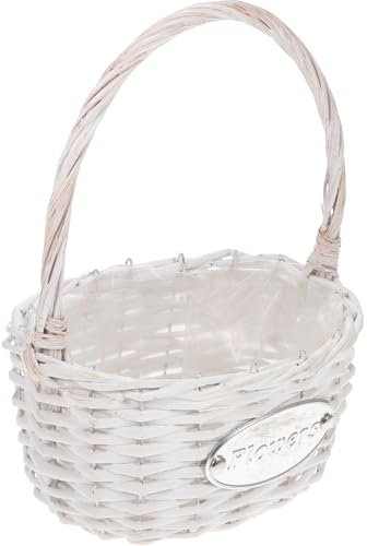 Gadpiparty 1stk Geflochtener Handkorb Kleiner Korb Mit Henkel Leere Marktkörbe Boho Geflochtener Korb Feenkorb Mit Henkel Holzkorb Handgemachter Obstkorb Weiß Braut Runden Hölzern Handtasche