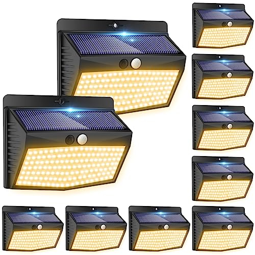 Peasur Luz Solar Exterior【10 Paquete/138 LED/3 Modos】 Luces Solares Led Blanco Cálido IP65 Impermeable Focos LED Solares Jardin, Farolas Potente para Exteriores