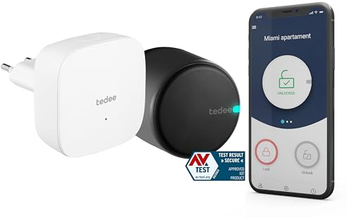 tedee Go Serrure intelligente noire, Bluetooth Serrure électronique avec verrouillage automatique et application, certifié AV-TEST (+ Bridge Wifi)