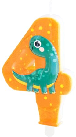 Zahlenkerzen * SÜSSER DINO * mit Steckfuß als Deko für Kindergeburtstag | ca. 11x5,5cm | T-Rex Dinos Dinosaurier Tortendeko Kinder Geburtstag Geburtstagskerze Zahlen Kerzen, Farbe: Dino, Größe: Zahl 4
