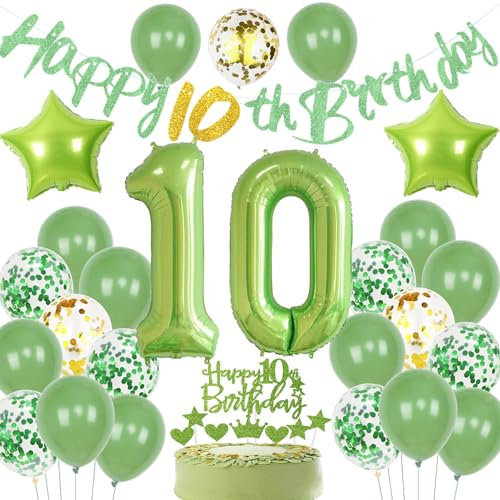 Grün Geburtstagsdeko 10 Junge, Grün 10 Geburtstag Deko Mädchen, Luftballons 10. Geburtstagsdeko Jungen 10. Geburtstag, 10. Mädchen Ballon, 10. Party Deko