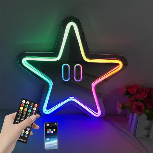 QXMH Stern Neon Schilder, LED Lichter für Wanddekoration USB betrieben, Gaming Neon Zeichen für Mario Spielzimmer Dekor für Geburtstagsgeschenk Wohnkultur Schlafzimmer Kinderzimmer (Stern)