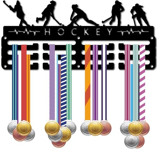 CREATCABIN Porta Medaglie da Hockey Display Porta Medaglie Porta Medaglie Cornice Sportiva Montaggio A Parete Decor Piccoli Ganci Ganci per Medaglie in Metallo Organizzatore per Appendere 29x13cm