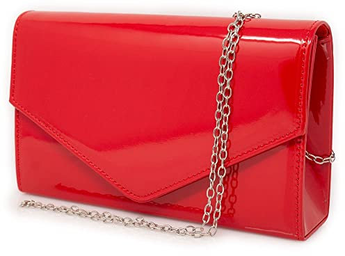 Pochette rossa lucida vernice elegante da cerimonia donna ragazza signora borsa a mano piccola clutch bag borsetta sera giorno matrimonio comunione battesimo Ecopelle Rosso