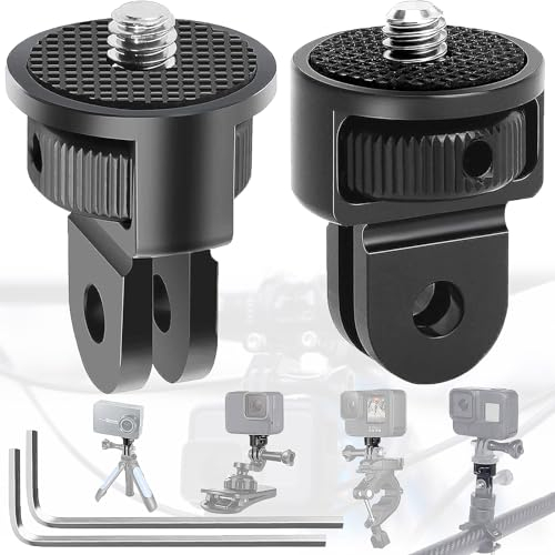 Begpoee 2 Pièces Adaptateur de Trépied en Aluminium, 1/4 Fixation de Trépied Compatible, Ajustement à 360 ° Adaptateur de Caméra, avec 2 Clés, pour Gopro Hero10, Sjcam Caméra(Noir)