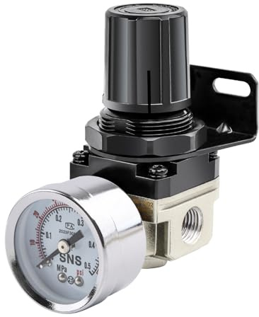 SNS Low Pressure Air Regulator Air Compressor Pressure Regulator With Bracket and Gauge Female Thread 1/4 NPT Adjustable AR2000-N02 (0-40 PSI)