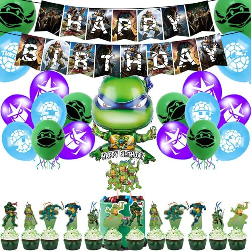 Turtle Luftballons Geburtstag Geburtstag Deko, Teenage Mutant Ninja Turtles Latex Luftballon, Foil Helium Ballons, Luftballons fur Mädchen Junge (grün)