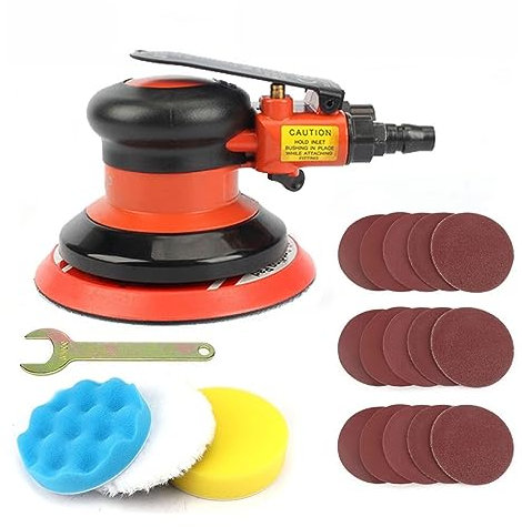 Tischschleifer 5 zoll Pneumatische Air Sander Polierer Werkzeug 125 MM Polieren Gelegentliche Orbital Palm Maschine Schleifer for Autolack Pflege Rost entfernung(Air Sander Set)