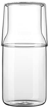 JDEFARF Nachttisch-Wasserkaraffe und Becher-Set, Glas-Wasserkaraffe und Becher-Set, Nachtkrug und Becher Als Deckel, Klare Wasserflasche und Trinkglas-Set für Schlafzimmer(400 ml)