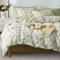 Freyamy Housse de Couette Fleurie 220x240+2 Taie d'oreiller 65x65cm Beige Vert Feuilles Floral Parure de lit 2 Personnes Adulte Fleurs Sets de Housse Couette en Microfibre avec Fermeture Éclair
