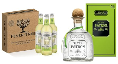Fever-Tree Classic Margarita Mixer 3 x 500ml mit PATRÓN Silver Premium-Tequila 40% Vol., 70 cl/700 ml