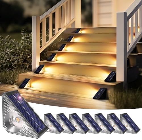 Solpex Solarleuchten für außen, 8 Stück, Treppenlicht, wasserdicht, LED-Beleuchtung für Außentreppe, Stufen, Zaun, Hof, Terrasse, Dachrinne, Weg, Dekoration, warmweiß
