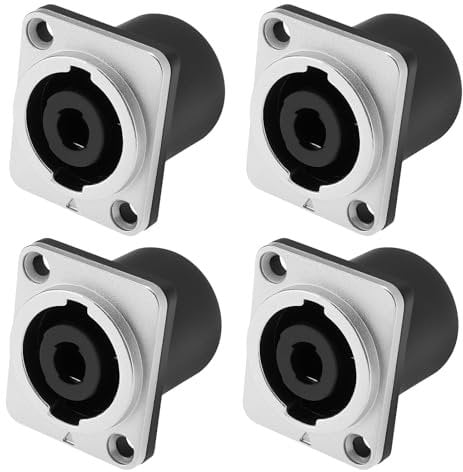 YINETTECH 4pcs Speakon Panel Mount Socket Connector 4 Pole Female Square Metal Jack Adapte Compatible with Neutrik Speakon NL4MP NL4MPR NL4FC