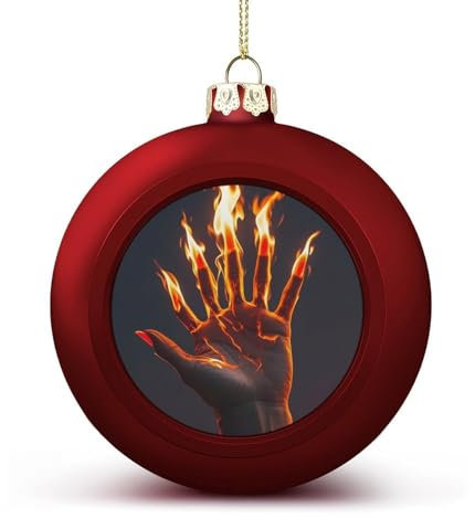 2 x Weihnachtskugel-Ornament, Feuerflamme Handabdruck, Weihnachtskugeln, Weihnachtsbaumschmuck, hängende Kugel für Feiertage, Party-Dekoration
