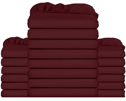 Utopia Bedding Fitted Sheet Bulk Pack of 20 Pieces - Double, Burgundy - Deep Pocket - Easy Care Soft Brushed Microfibre Fabric - Shrinkage and Fade Resistant - Bottom Sheet