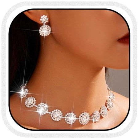 Fashband Crystal Bridal Wedding Jewelry Set Sparkly Necklace Earrings Prom Costume Jewelry for Women (Silver, One Size)