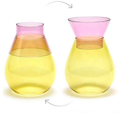 Peleg Design Twotone Home Decor in 3 Farben – Runde Glasvase für Blumensträuße – dekorative Vase mit umklappbarer Oberseite – Glasvasen für Tafelaufsätze