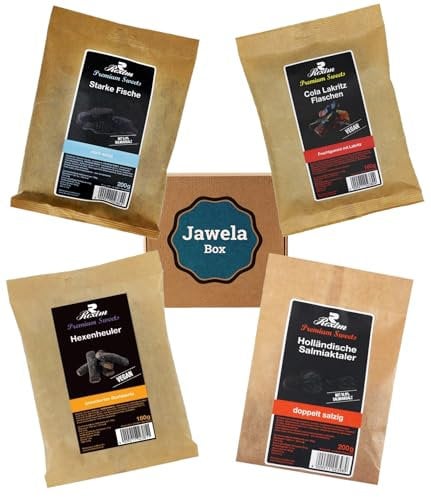 Rexim Premium Sweets Lakritz Mix Set Probierset 4 x leckere Sorten - Hexenheuler, Starke Fische, Holländische Salmiaktaler, Cola Lakritz Flaschen - Jawela Mix Set - Premium Lakritz Probierpaket